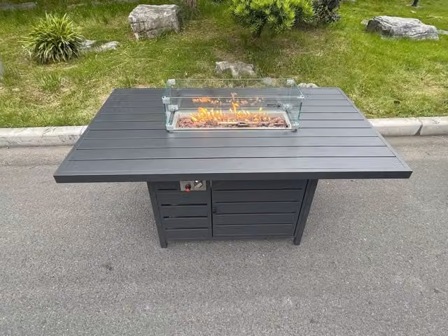 Fimous Powder Coated Aluminium Gas Fire Pit Dining Table in Dark Grey