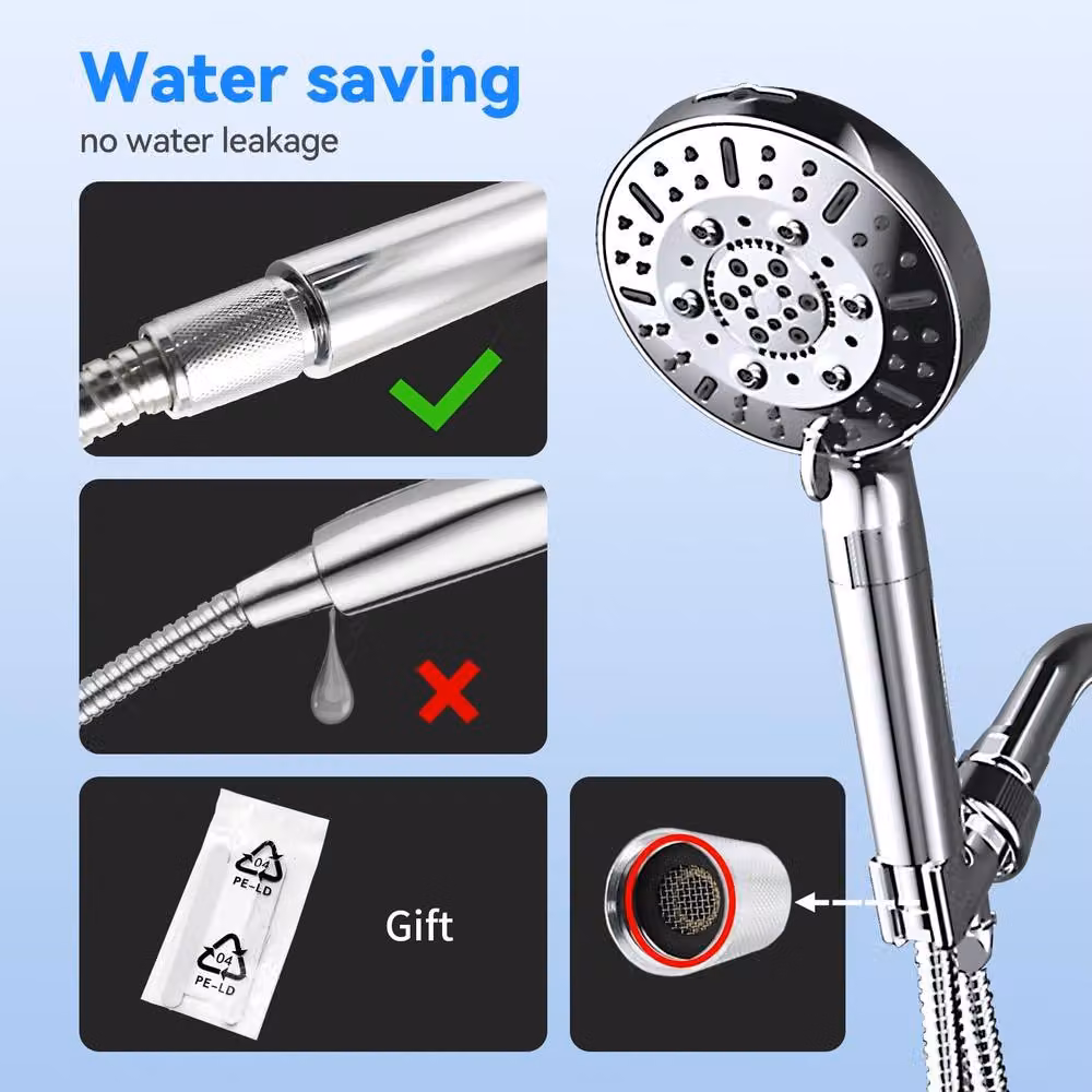 Resmo Silver Water Saving Handheld Shower Head with Filter, 8 Jet and Rain Settings, Round – 2