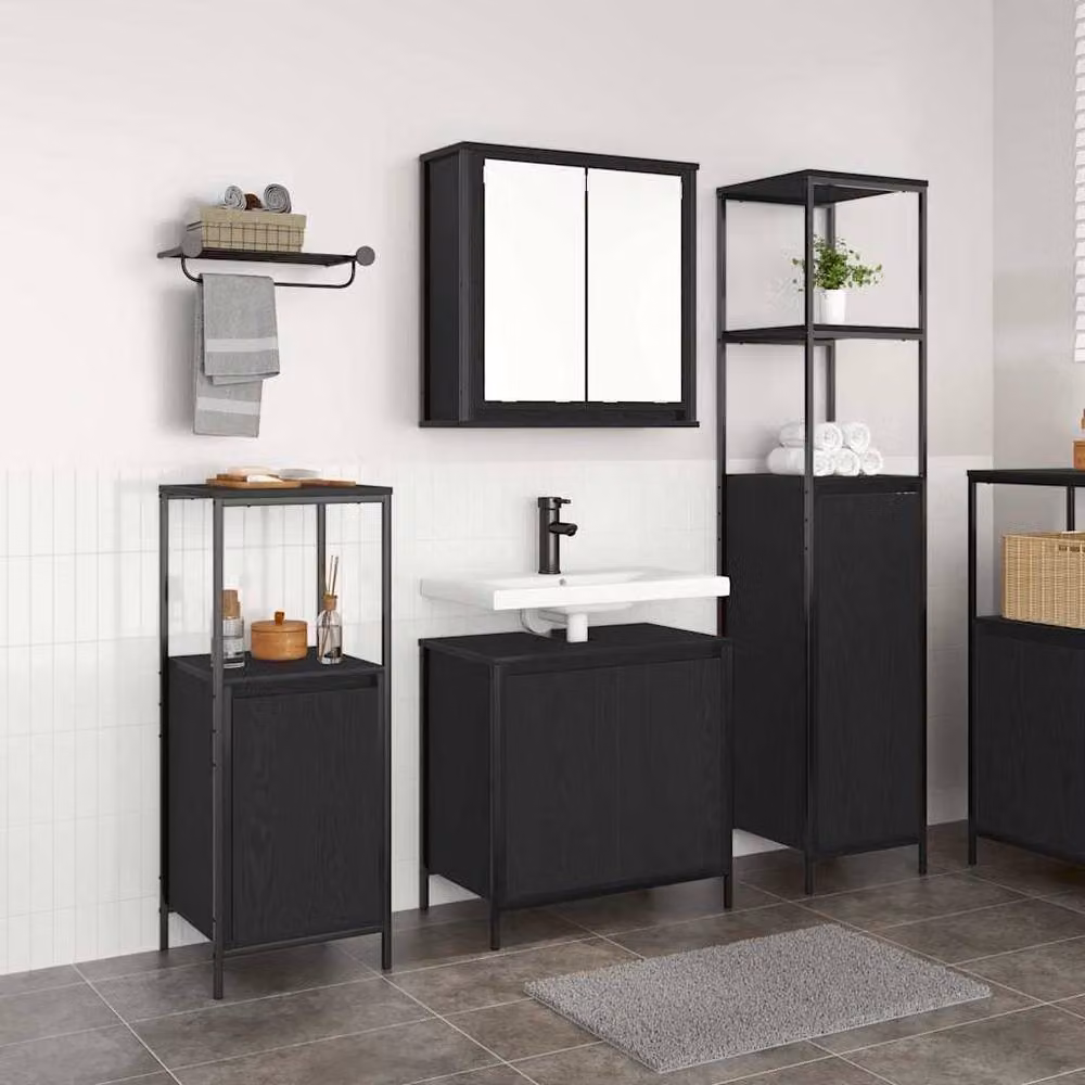Berkfield Home Modern 3 Piece Black Oak Bathroom Furniture Set – 2