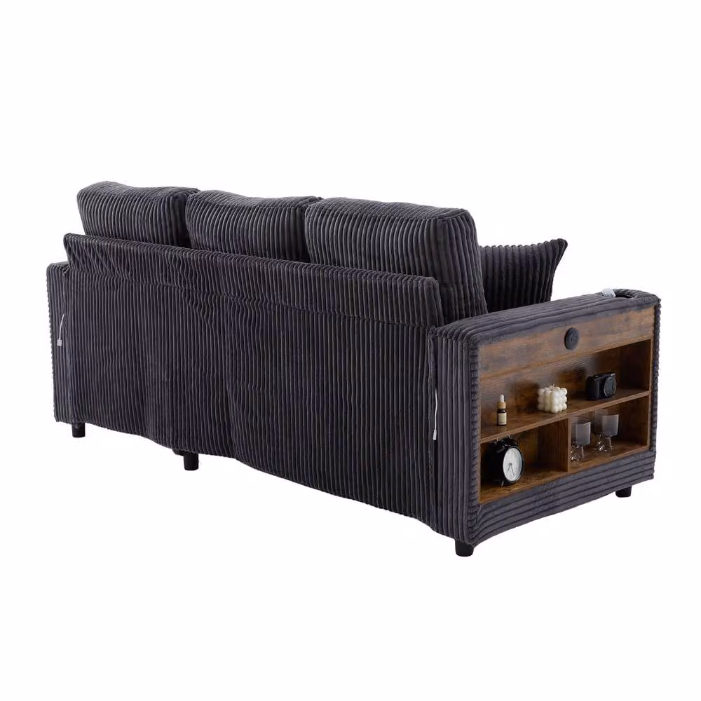 FENCHILIN 3 Seater Pull-out Sofa Bed with Hidden Storage, LED Lighting and USB Charging in Dark Grey – 7