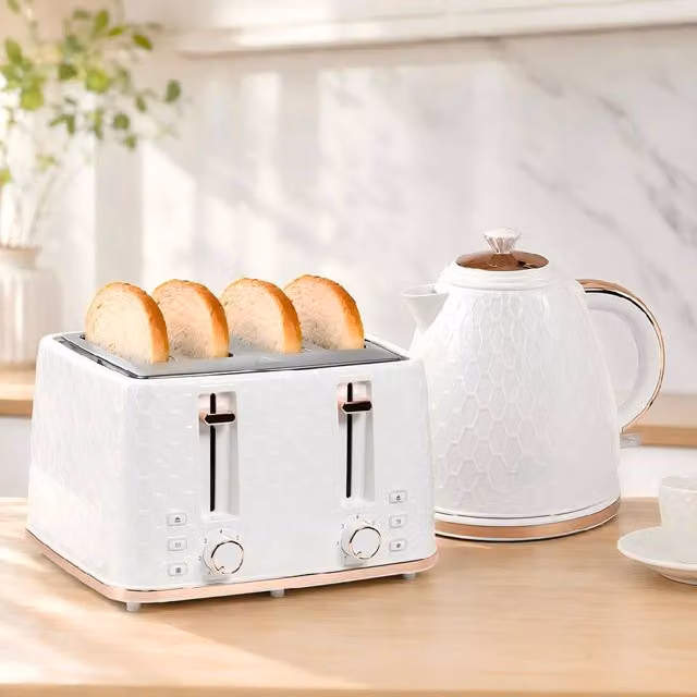STILVORA Kettle and Toaster Set with 7 Browning Levels in Beige and White