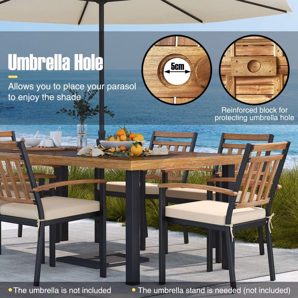 Costway Extendable Rectangular Patio Dining Table for 8 Adults with Natural Acacia Wood Tabletop – 7