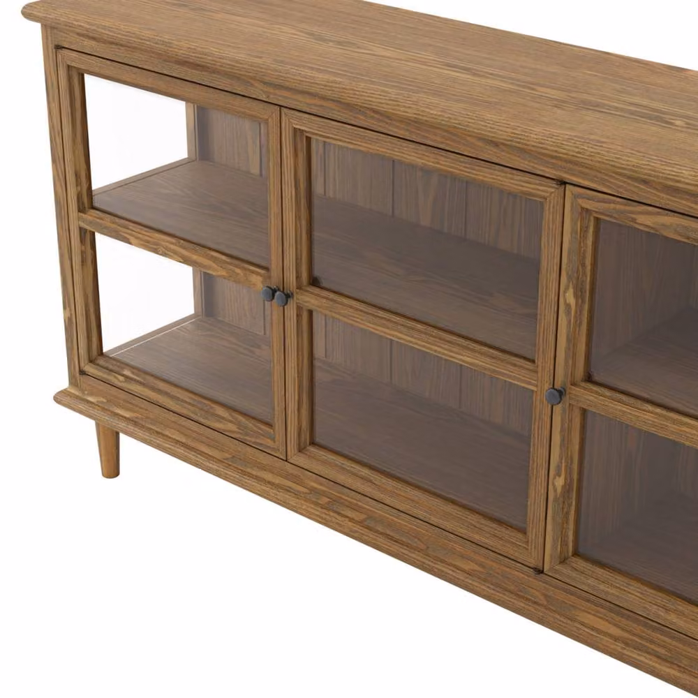 Wyld Haus Honley 3 Door Dark Brown Wood Sideboard with Glass Panels – 3