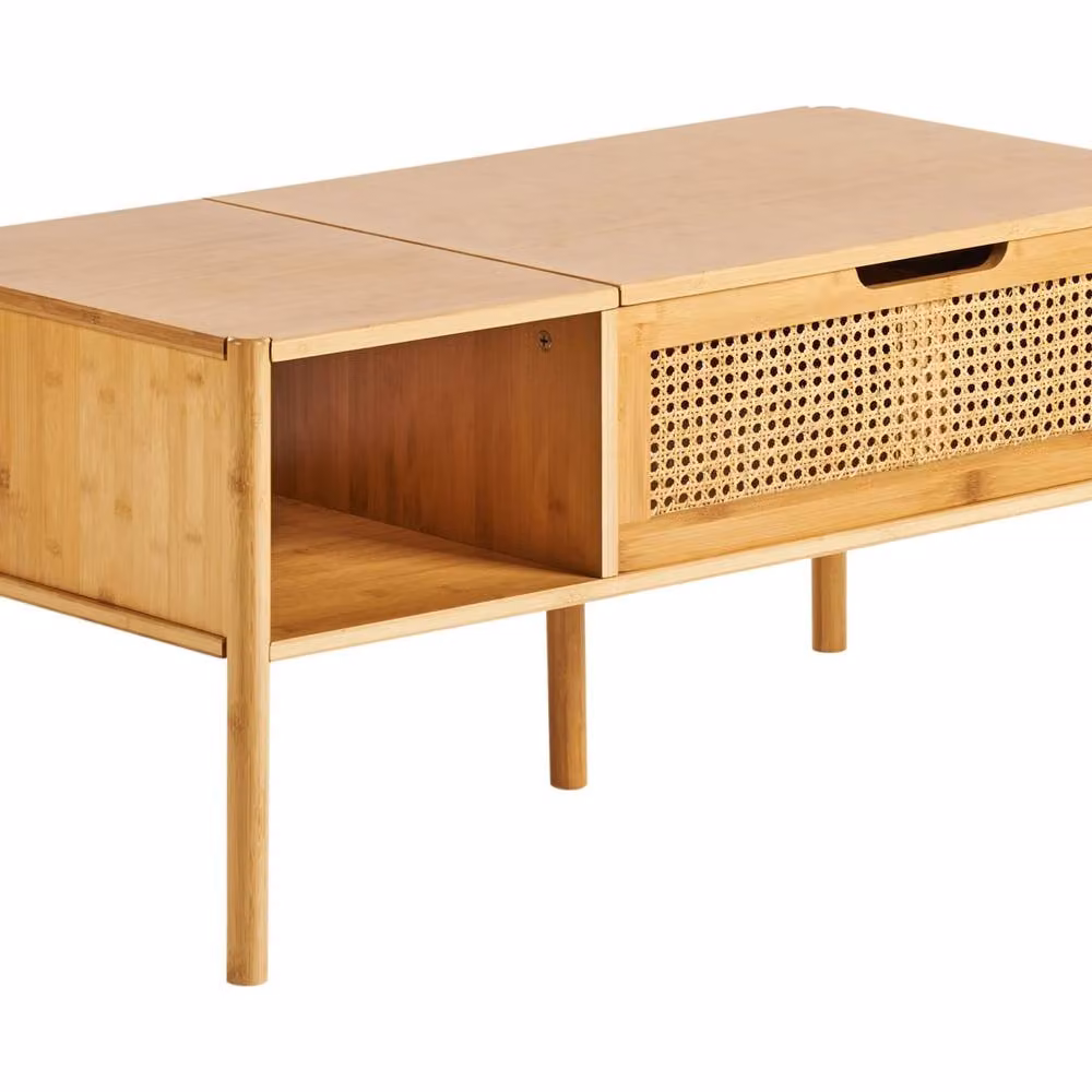 Wyld and Coco Bamboo and Rattan Lift-Top Coffee Table in Beige, W: 99 cm, D: 48 cm – 2