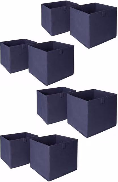 OHS Set of 8 Fabric Collapsible Storage Boxes with Handles, Blue, W/D/H: 27 x 27 x 27 cm – 6