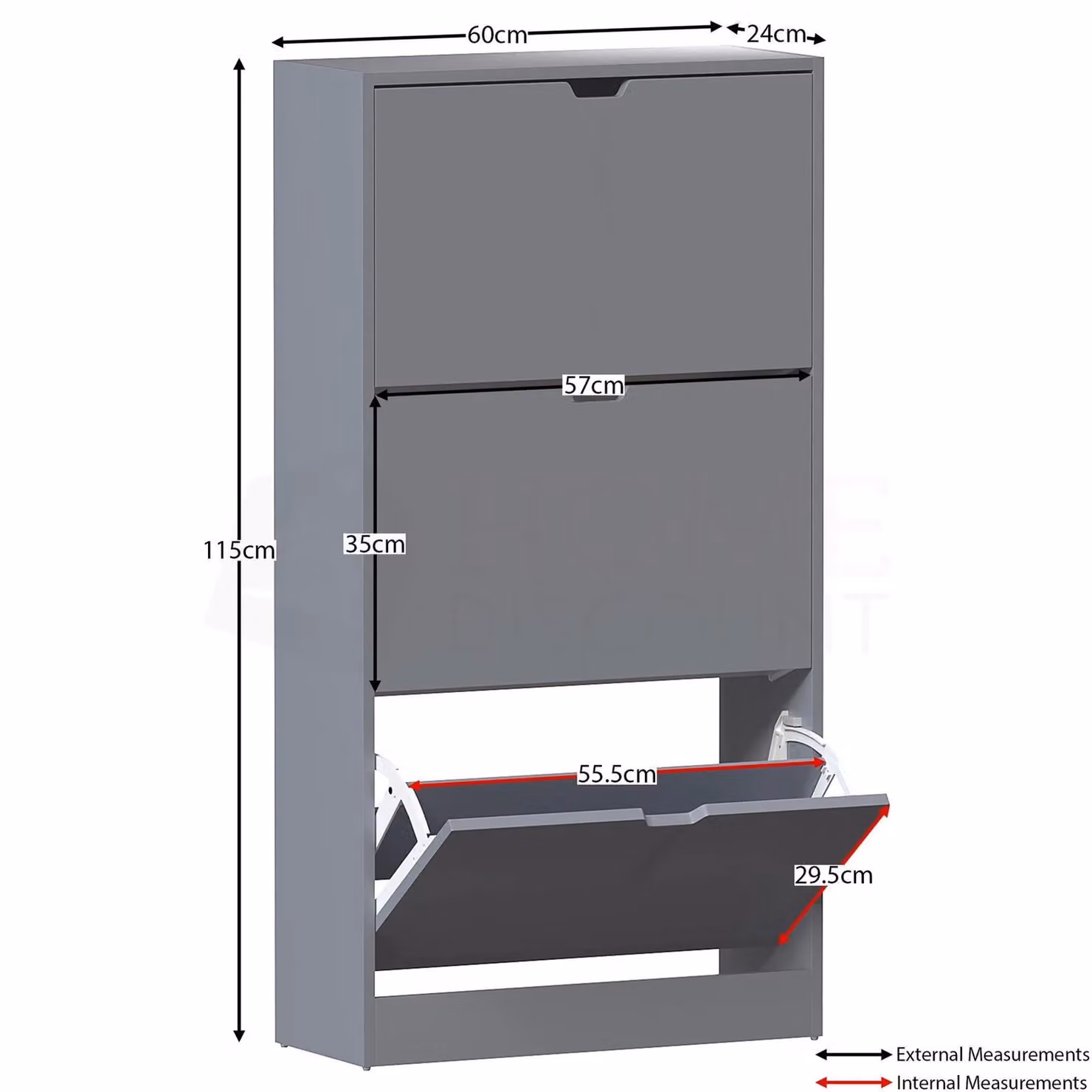 Vida Designs 3 Drawer Grey Shoe Cabinet W/D/H: 115 x 60 x 24 cm – 2