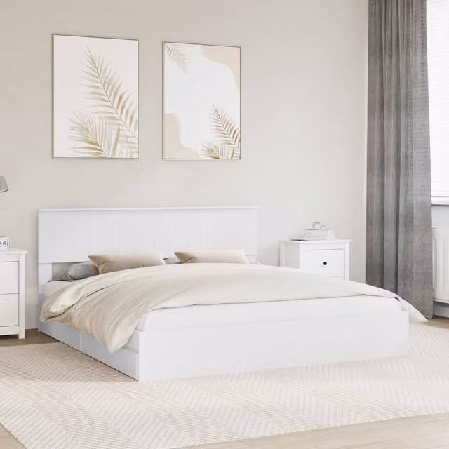 Berkfield Home Modern White Storage Bed with Headboard and USB Charging Port, W/D/H: 180 x 200 cm, Engineered Wood