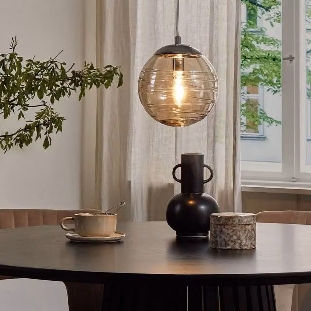 Wyld and Coco Amber Tinted Glass Sphere Pendant Light in Gold/Brass