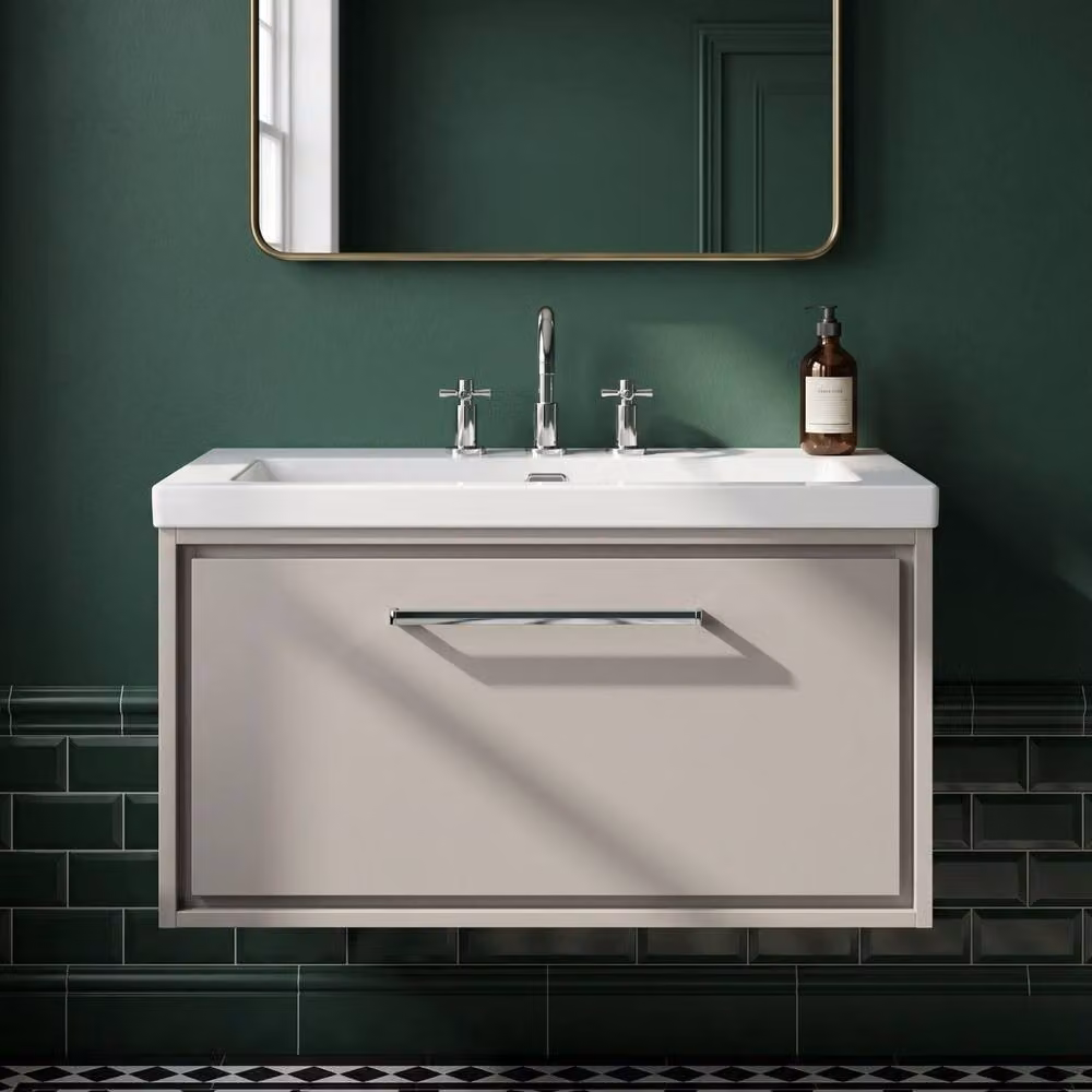 Balterley Modern Wall Hung Bathroom Vanity with Soft Close Drawer and Fireclay Basin, Grey, Width: 80 cm – 3