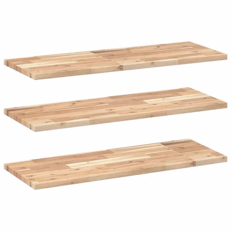 Berkfield Home Set of 3 Floating Wall Mounted Shelves in Brown Untreated Solid Acacia Wood, W: 100 cm, D: 30 cm, H: 2 cm