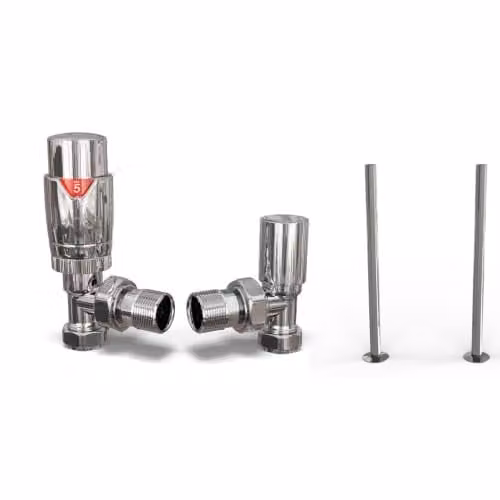 UK Radiators Talus Flair Modern Thermostatic Radiator Valve and Lockshield Set in Chrome with 1/2BSP 15mm Connection