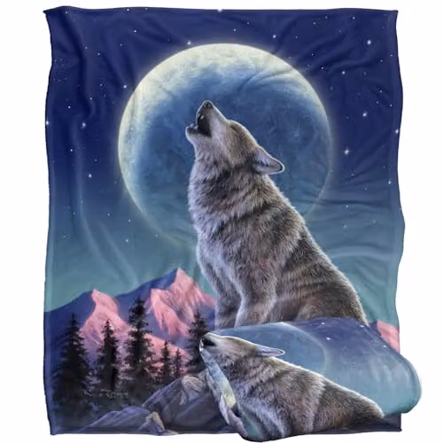 JQ Licensing JLo Howling Wolf Moon Silky Touch Super Soft Fleece Throw Blanket, White, W/D/H: 152 x 127 cm – 5