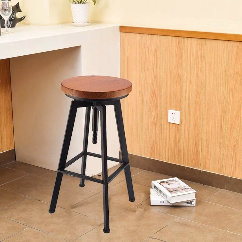 Havendro Vintage Brown Wood and Metal Bar Stool – 4