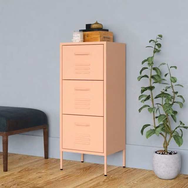 Berkfield Pink Metal Home Storage Cabinet W/D/H: 42.5 x 35 x 101.5 cm