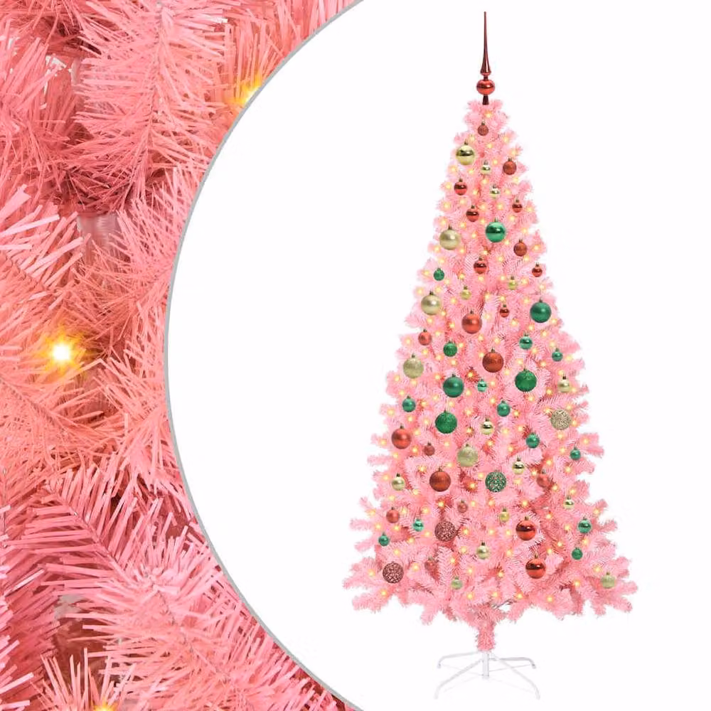Berkfield Home Pink PVC Christmas Tree with 300 LEDs and Stand, Height: 180 cm – 2