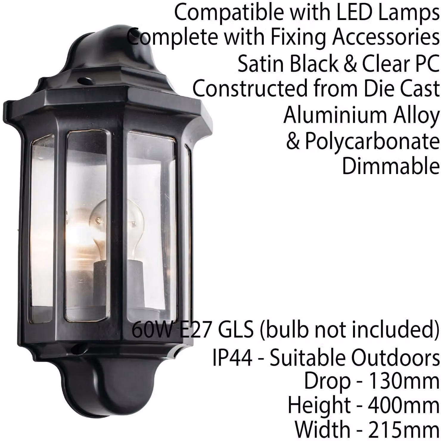 Loops IP44 Outdoor Wall Lantern in Satin Black with Transparent Cover, Dimmable Classic LED Garden Porch Lamp – 2