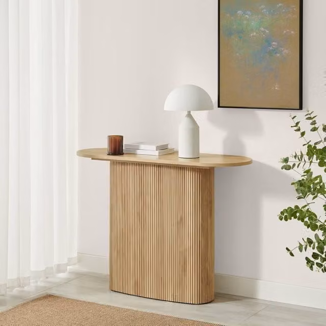 FurnitureboxUK Penrose Rounded Oak Effect Wood Console Table in Light Brown – 1