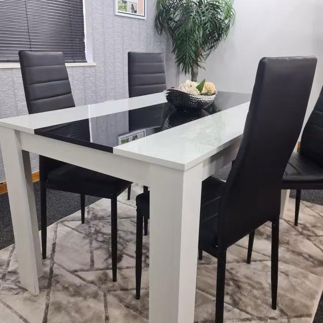 Kosy Koala Modern Dining Table and 4 Chairs Set in White and Black, W/D: 140 x 80 cm – 2