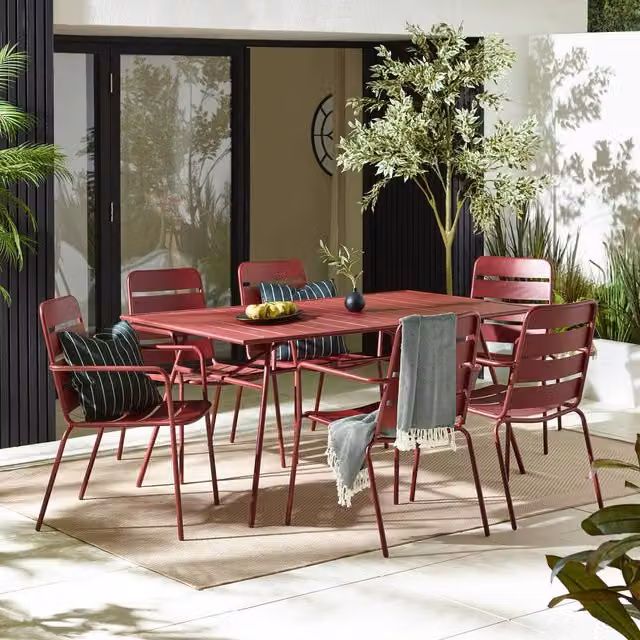 Furniturebox UK Leros 6 Seat Metal Garden Dining Set in Red