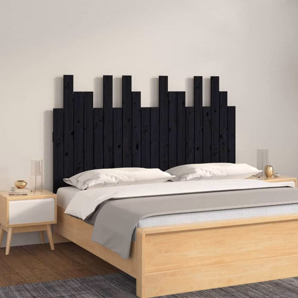 Berkfield Home Black Solid Wood Pine Wall Headboard, W: 127.5 cm, D: 3 cm, H: 80 cm – 2