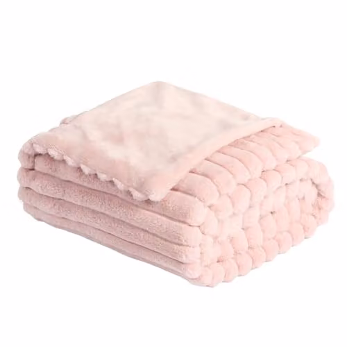 OHS Faux Fur Ribbed Fleece Throw Blanket in Pink, W/D/H: 125 x 150 cm – 1