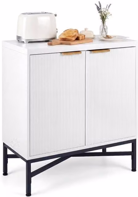 Costway Modern Fluted Sideboard Buffet Cabinet with 2 Doors in White – 1