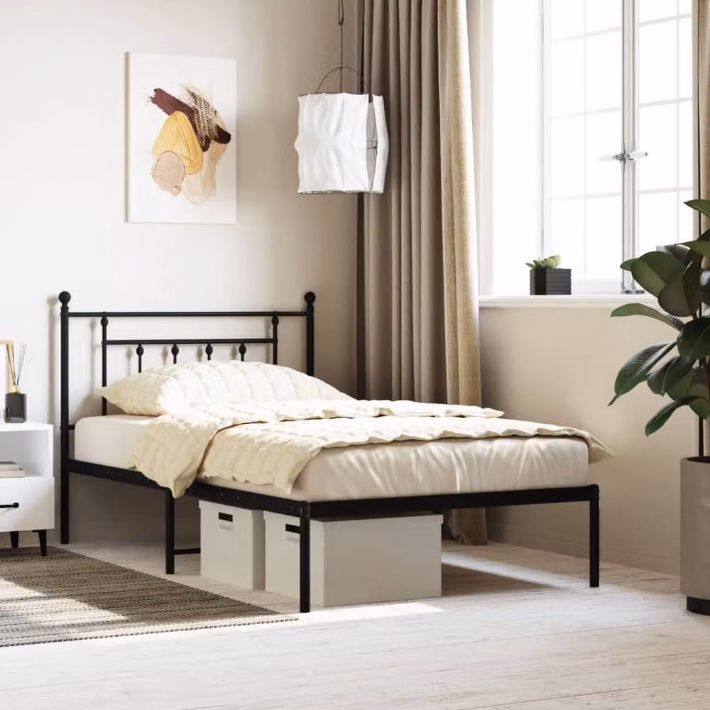 Berkfield Home Metal Bed Frame with Headboard in Black, W: 107 cm, L: 203 cm – 2