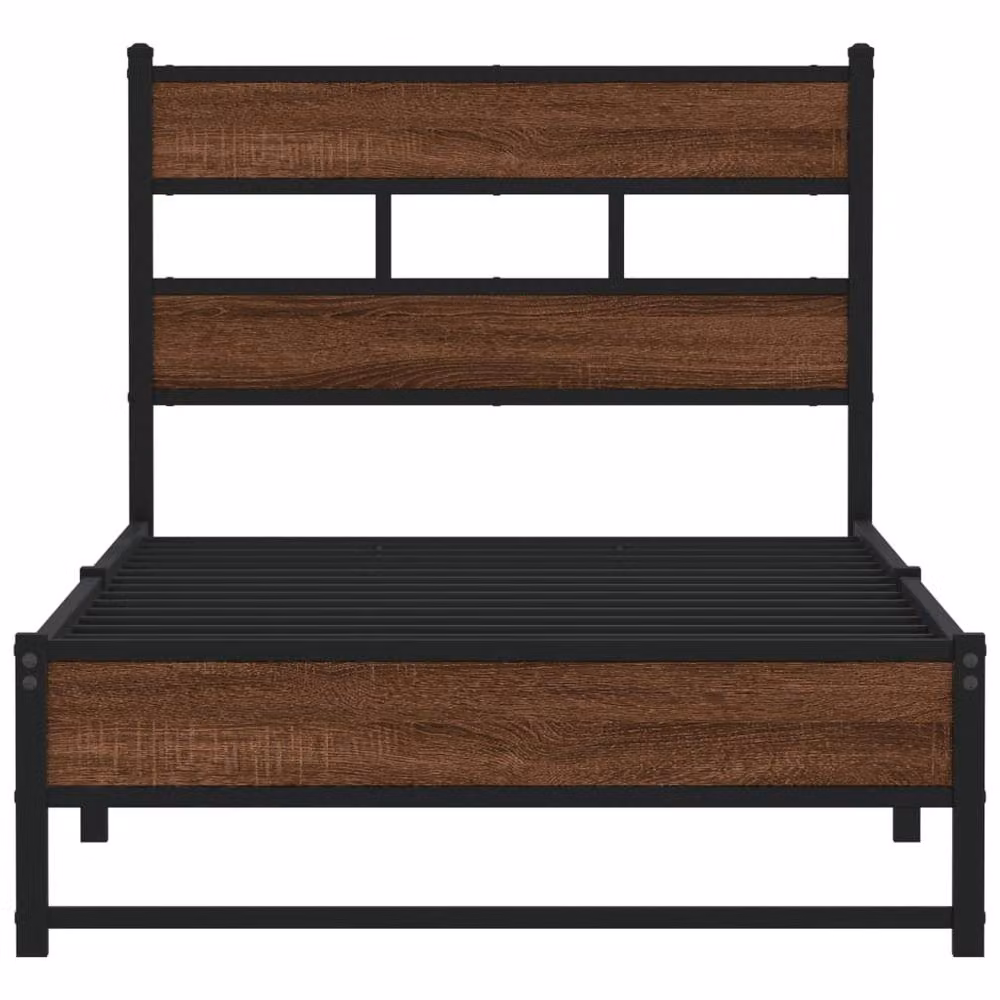 Berkfield Home Metal and Wood Bed Frame in Brown Oak, W/D/H: 80 x 190 cm – 4