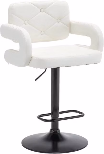 FLAVORA White Plush Wide Seat Gas Lift Swivel Bar Stool with Synthetic Leather and Metal Base