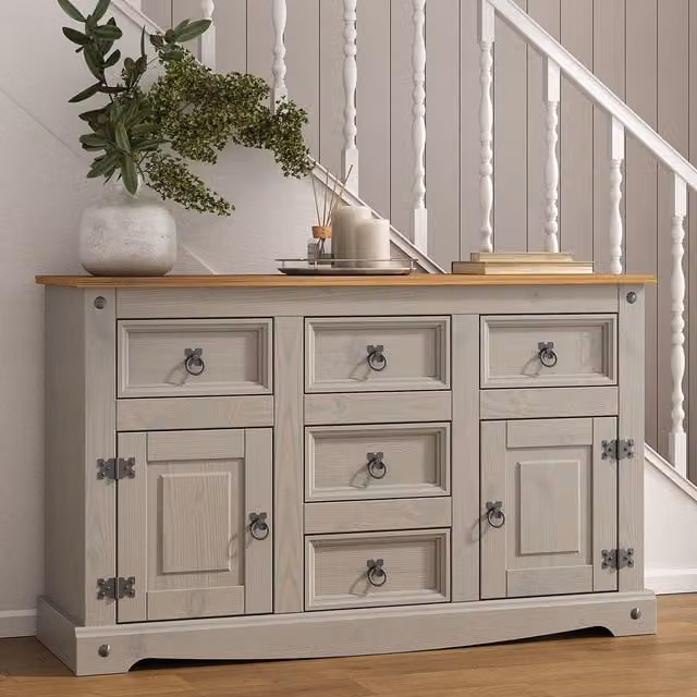 Mews Rustic Grey Waxed Pine Sideboard