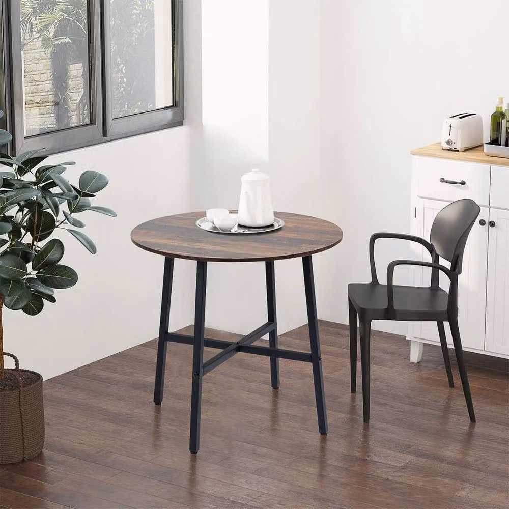 NESTLUNE Round Kitchen and Dining Table in Brown and Black – 3