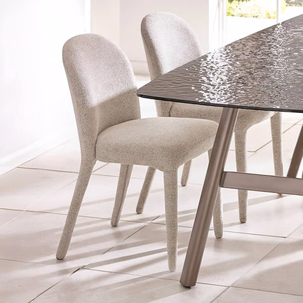 Cheshire Islington Set of 2 Modern Upholstered Dining Chairs in Beige Sand Chenille Fabric – 2