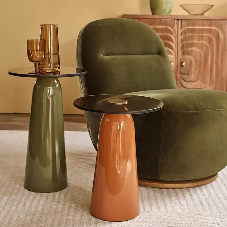 Atkin and Thyme Ida Round Glass and Metal Side Table in Green and Yellow