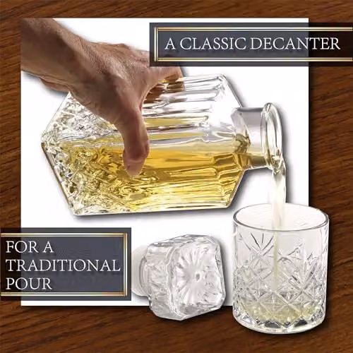 Kimm & Miller Classic Glass Whisky Decanter with Stopper, Transparent Geometric Cut Glass, 0.9 l – 4