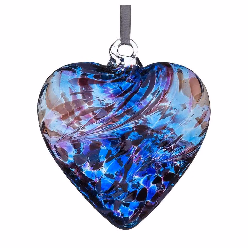 Sienna Glass Abstract Friendship Heart Hanging Glass Pendant in Purple and Blue, 8 cm – 2