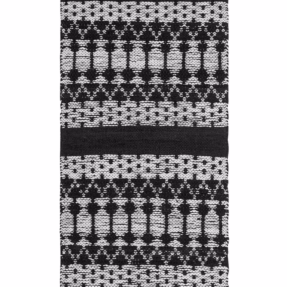 Wyld and Coco Hand-Loomed Woven Leather and Cotton Rug in Black and White, Rectangular, W: 80 cm, L: 150 cm – 2