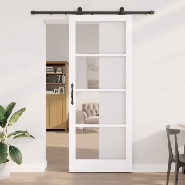 Berkfield Home Orkdal Sliding Door with Hardware Set in White Lacquered Solid Wood and Glass