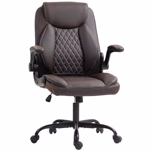 HOMCOM Brown Faux Leather Executive Office Chair with Headrest and Swivel Function