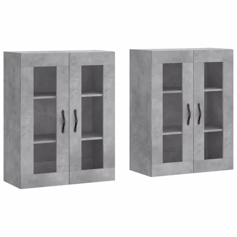 Berkfield Home Set of 2 Wall Mounted Cabinets in Concrete Grey with Glass Doors