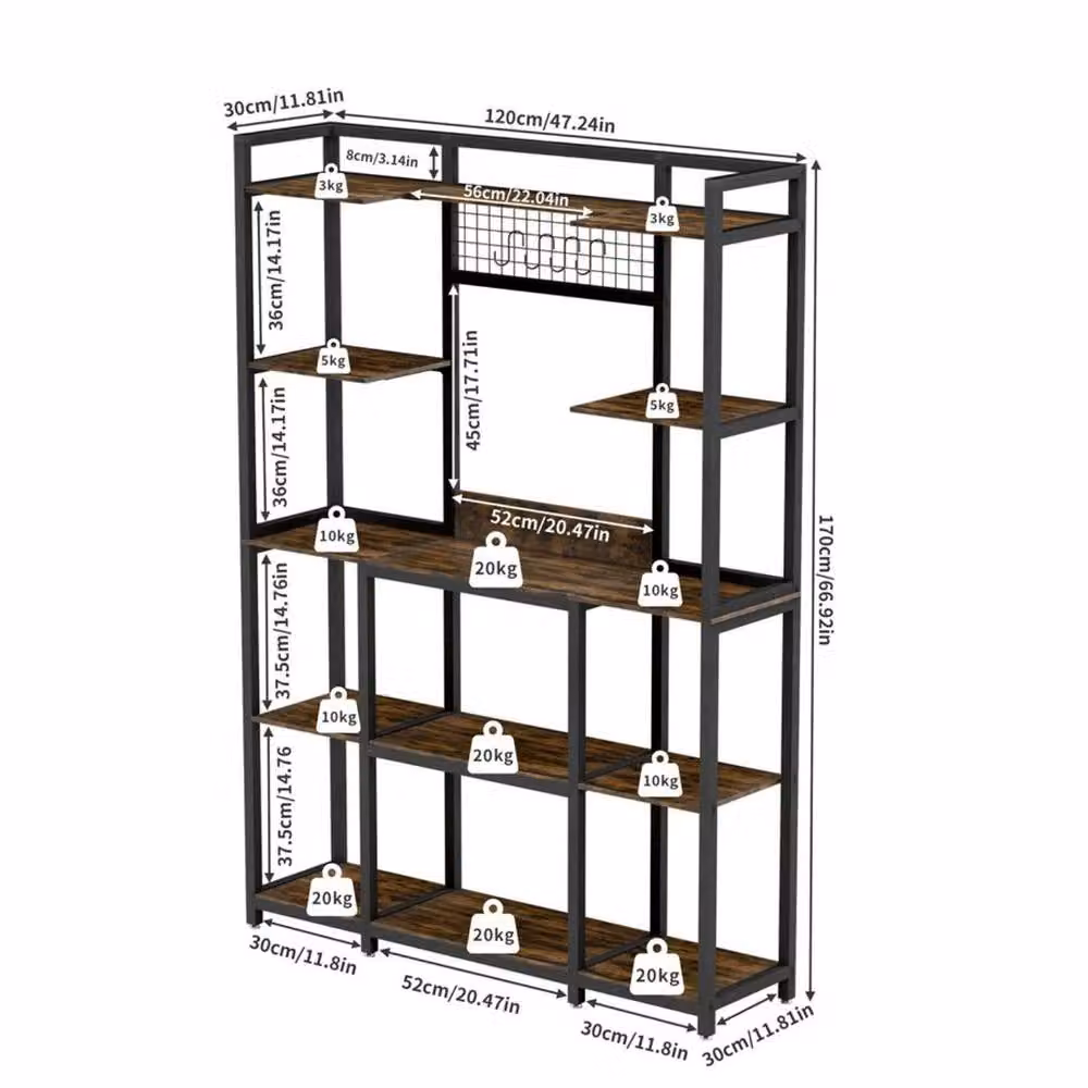 KORVIXA XL Bakers Rack Kitchen Hutch Cabinet Microwave Stand in Brown and Black – 2