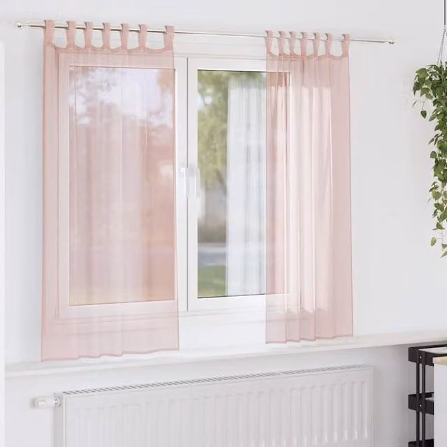Berkfield Home Pink Voile Fabric Panel Curtains with Tabs, 2 Pack, W: 140 cm, H: 175 cm