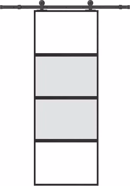 Berkfield Home Modern Sliding Door with Hardware Set in Black, Tempered Glass and Aluminium, W: 76 cm, H: 205 cm