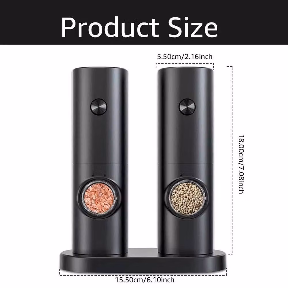 KORVIXA Rechargeable Electric Salt and Pepper Grinder Set, Black and Transparent with Ceramic Grinding Mechanism – 2