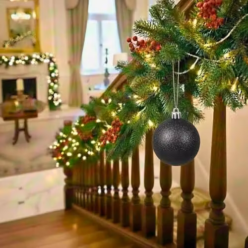 Shatchi Black Glitter Christmas Bauble, Round Plastic Hanging Ornament, Diameter: 20 cm – 7
