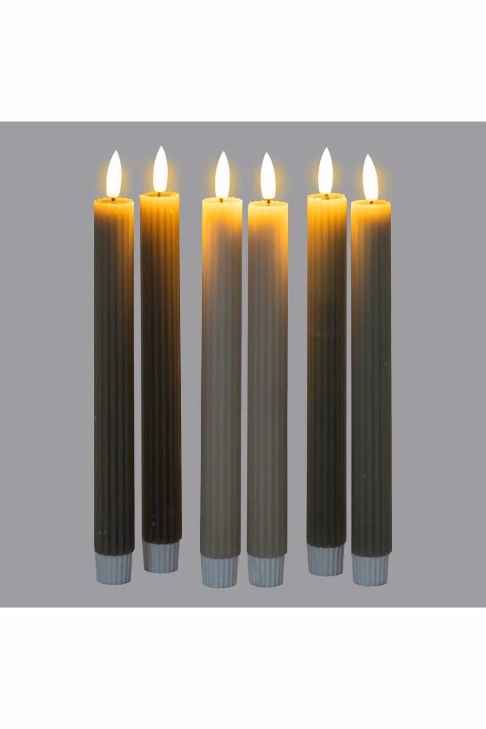 KDMD Luxe Collection Sage Green Ribbed LED Taper Candles with Flicker Effect and Timer – 3