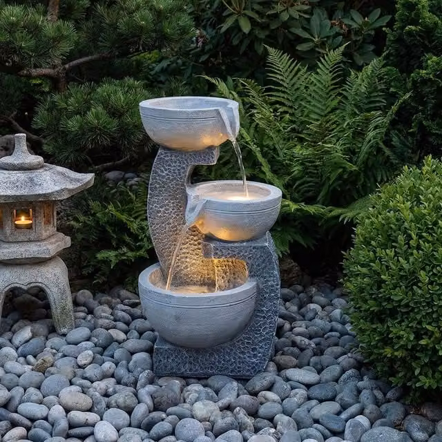Lifeideas Grey Resin Solar Cascade Water Feature with 3 Bowls