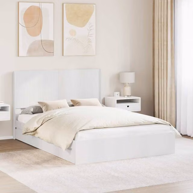 Berkfield Home Modern Bed Frame with Lift Up Storage and Headboard in White, W/D/H: 160 x 200 cm