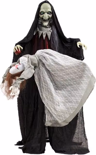 HOMCOM Halloween Animated Standing Witch with Floating Ghost Multicolour Decoration