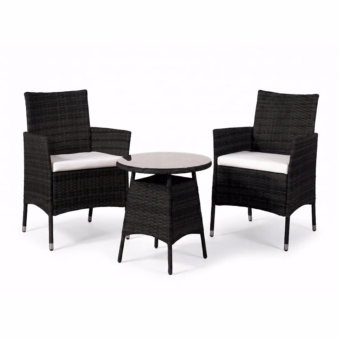 Comfy Living Ltd Rattan Garden Bistro Set with Round Table and 2 Chairs in Black – 2