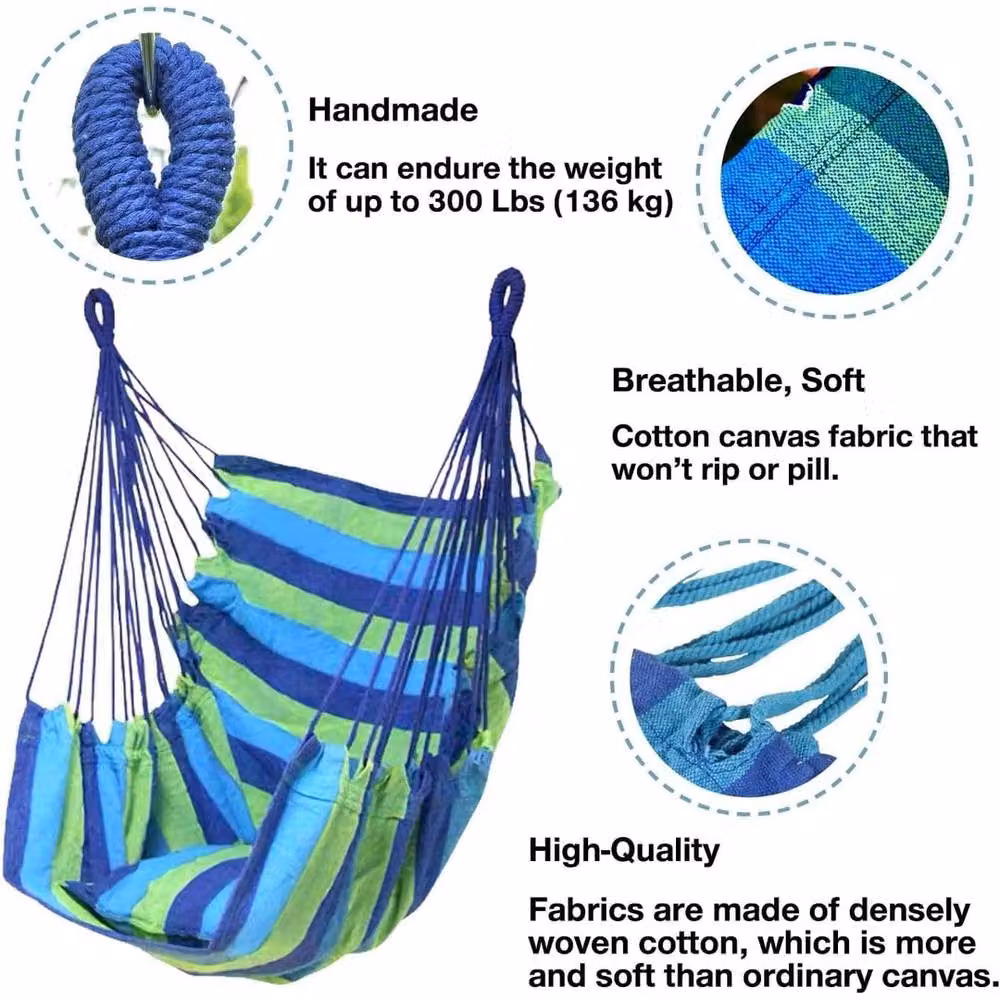 NESTLUNE Blue Striped Outdoor Hanging Egg Swing Chair with Cushions, W: 100 cm, D: 15 cm – 2